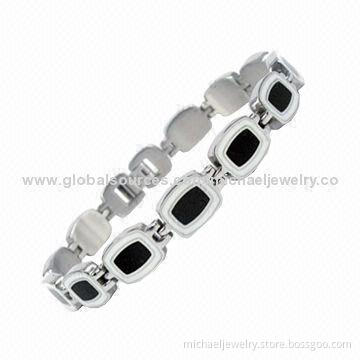Stainless Steel Bracelets with White and Black Enamel and Process of Both Polished and Brushed